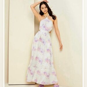 Embroidered Eyelet Sleeveless Cutout Back Halter Neck Gianni Bini Maxi Dress